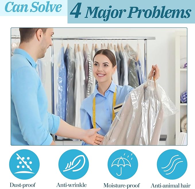 100 Pack Dry Cleaning Bag, 55.1 X 23.6 Inch Plastic Garment Bags for Clothes Clear Hanging Clothing Covers Dust-Proof Clothing Protector Covers for Dry Cleaner, Home Storage, Travel, Moving