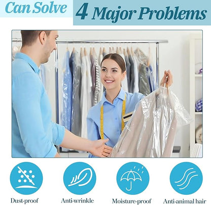 100 Pack Dry Cleaning Bag, 55.1 X 23.6 Inch Plastic Garment Bags for Clothes Clear Hanging Clothing Covers Dust-Proof Clothing Protector Covers for Dry Cleaner, Home Storage, Travel, Moving