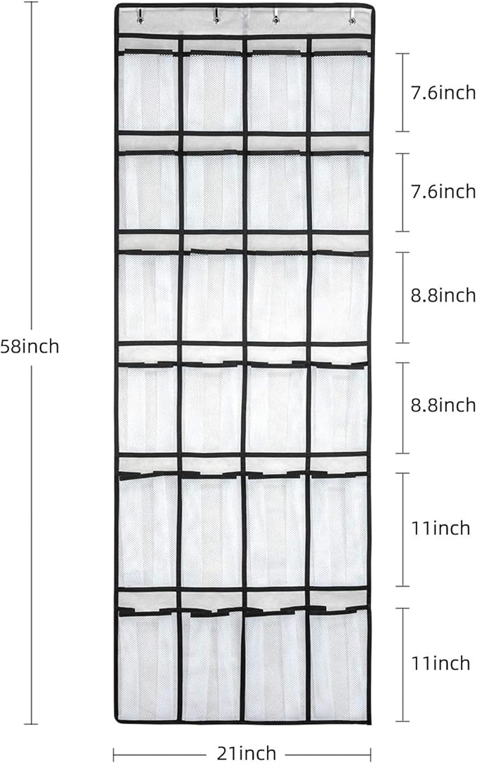 SAVERHO Over the Door Shoe Organizer, Hanging Shoe Organizer with 24 Mesh Large Pockets Door Shoe Rack Organizer for Men Women Kids Hanging Shoe Storage Bag.(White