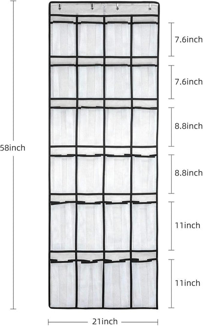 SAVERHO Over the Door Shoe Organizer, Hanging Shoe Organizer with 24 Mesh Large Pockets Door Shoe Rack Organizer for Men Women Kids Hanging Shoe Storage Bag.(White
