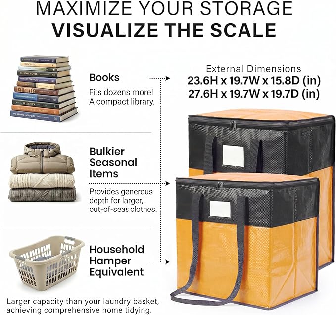 4Pack (110L*2+180L*2) Extra Large Moving Bags Heavy Duty with Wide Comfortable Handles & Strong Zipper, Durable Storage Bags Totes, Reusable Moving Boxes for College Dorm Bedding Space Saving,Yellow