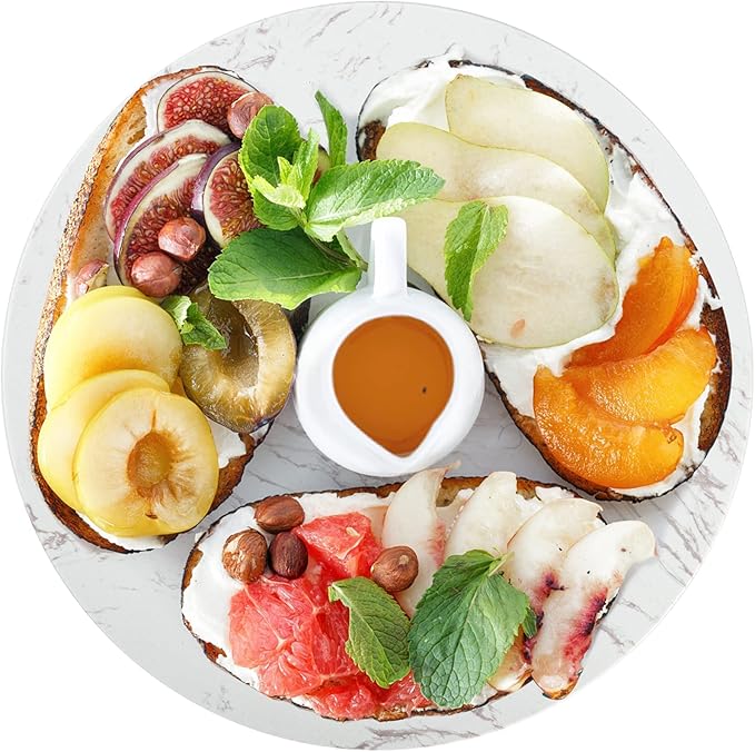 DEAYOU Marble Lazy Susan, Natural Marble Round Tray Turntable Cake Stand, 12" Lazy Susan Cheese Board with Silent Rotating for Serving, Table Display, Cupcake, White, Revolving Cake Leveler Spinner
