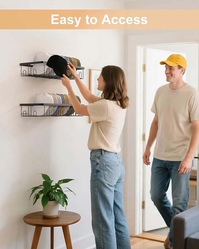 4 Pack Hat Rack for Wall Holds 112 Caps Hat Organizer for Wall Mounted Hat Holder on Wall Hat Organizer for Baseball Caps Hat Storage for Baseball Hats Closet Bedroom Kitchen Bathroom Black