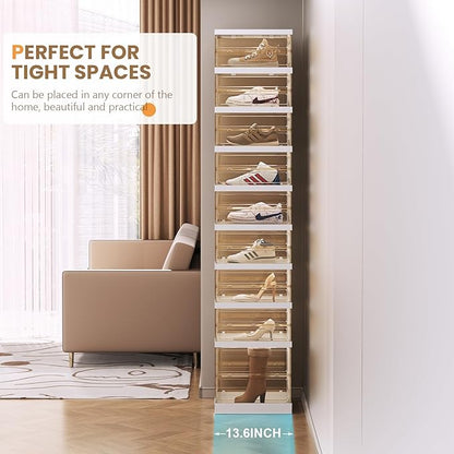 SYNCVIBE Shoe Rack Organizer for Closet Entryway Foldable Sneaker Storage Shoe, Collapsible Shoe Cabinet, Stackable Shoe Storage Cabinet with Lids for Living Room (9 Tiers -18 Pairs Transparent)