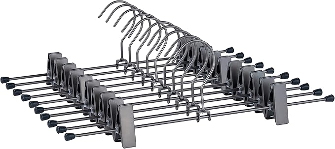 Pants Hangers 13.8" Dark Grey Skirt Clothes Rack with Clips Metal Clips Trousers Hanger Space Saving Slacks Hangers Durable and Sturdy Pants Display 30 Pack