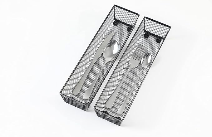 BYCY Silverware Drawer Organizer, Mesh Utensil Organizer for Kitchen Storage, Black Steel Metal Mesh Tray for Flatware Fork Spoon Knife… (12 * 3-5P-Black)