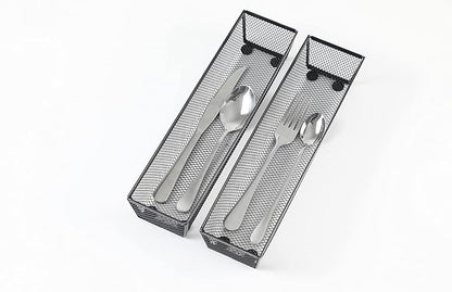 BYCY Silverware Drawer Organizer, Mesh Utensil Organizer for Kitchen Storage, Black Steel Metal Mesh Tray for Flatware Fork Spoon Knife… (12 * 3-5P-Black)