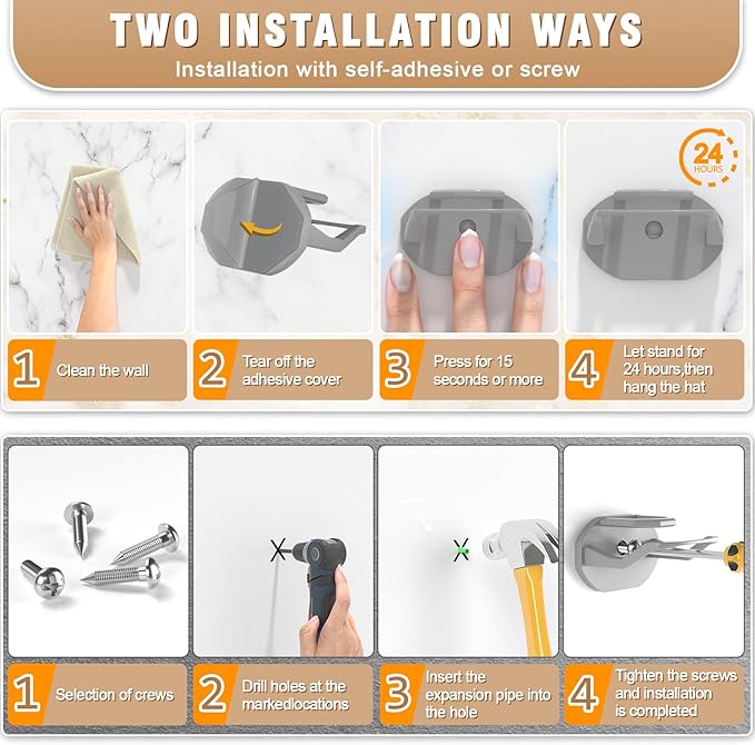 Niunuerga 36 Pack Adhesive Hat Hooks for Wall, Super Strong Hat Rack for Baseball Caps, Hat Organizer Display for Home Decor, Hat Hangers Holder for Wall, Door, Closet, No Drilling (Gray)