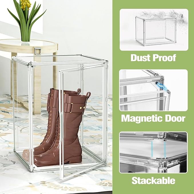 1 Pack 17''x13''x13'' Clear Big Shoe Display Case, XXX-Large Extra Large Acrylic Display Case with A Divider Stackable Boot & Shoe Boxes Large Showcase for Helmet, Figures Collectibles