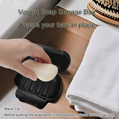 Soap Holder Container, Portable Bar Soap Saver Scrubber Case for Bathroom and Kitchen (Black)