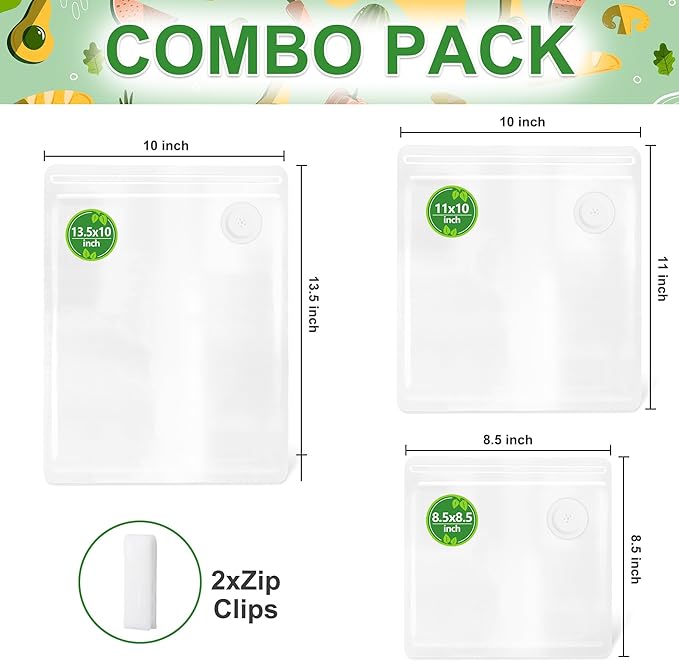 FIRAWER Reusable Vacuum Sealer Bags - BPA-Free, Leakproof Food Storage Bags for Sous Vide, Freezer & Meal Prep | Compatible with Most Vacuum Sealers (8.5 * 8.5in Bags 12Pcs)