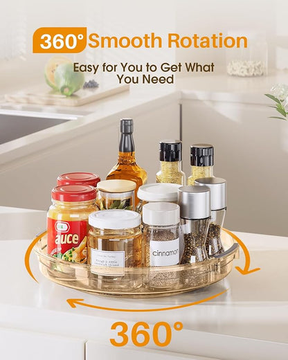 LAMU 2 Pack 10.6in Lazy Susan Organizer Turntable for Cabinet, Lazy Susan for Refrigerator Rotating Organizer for Fridge, Kitchen, Pantry, Countertop, Bathroom, Medicine Cabinet Organizer, Amber
