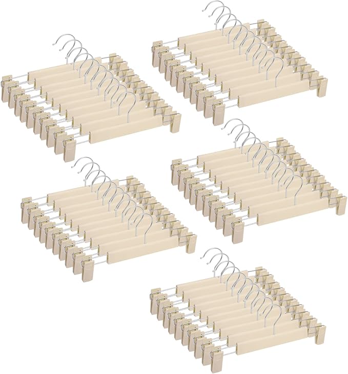 Pants Hangers with Clips Skirt Hangers for Women Plastic Clip Hanger for Pants Clothes Hanger (50pack, Khaki)
