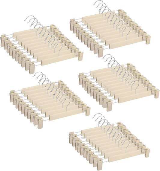 Pants Hangers with Clips Skirt Hangers for Women Plastic Clip Hanger for Pants Clothes Hanger (50pack, Khaki)