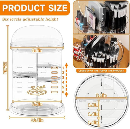 Yieach 360 Rotating Makeup Organizer for Vanity,Bathroom counter,Adjustable Spinning Skincare Organizers,Cosmetic Display Cases and Makeup Holder for Palette,Eyeshadow,Brush,Perfume Organizer,Clear