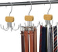 Belt Hanger for Closet, 3 Pack Belt Organizer for Closet Space Saving & Storage, 360° Rotatable & Foldable Hooks, Large Capacity Holder Rack for Tie, Tank Top, Bra, Purse, Hat (Natural)