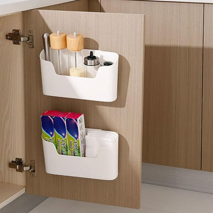 Pack of 2 Wall Mounted Storage Shelf Efficient Wrap Storage Box Adhesive Organizers Rack for Cabinet Door