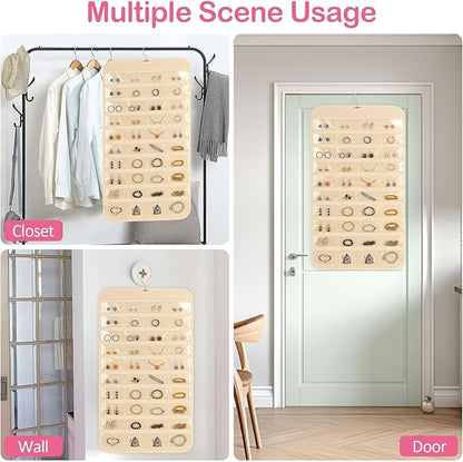 3 Pack Hanging Jewelry Organizer, 80 Clear Pockets earring organizer and storage, Accessories holder organizer for Closet, Jewelries, Necklace, Travel