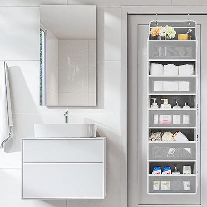 5-bin Over-the-Door Organizer - Large-Capacity Fabric Storage for Wardrobe, Bedroom, and Bathroom - Space-Saving Solution for Clutter-Free Living