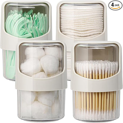 Tbestmax 4 Pack Rotating Qtip Holder Dispenser for Cotton Swabs, Makeup & Hair Accessories, Vanity Organizer with Canisters for Floss Picks, Cotton Balls, Bathroom Essentials Accessories Decor, Grey