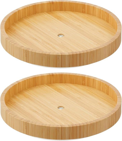 mDesign Bamboo Lazy Susan Turntable Food Storage Container for Cabinets, Pantry, Refrigerator, Countertops, Spinning Organizer for Spices, Condiments - 9" Round - Echo Collection - 2 Pack - Natural