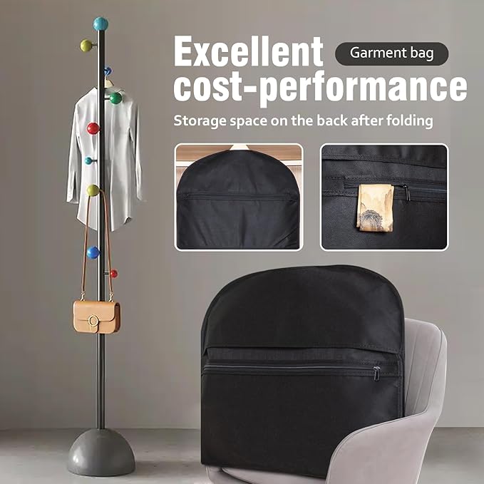 2 Pack 40"x24" Garment bags for travel Suits Bags,Accessories Zipper Pocket Lightweight Foldable with Fitted Protective Hood, Travel and Closet Storage Set, Black