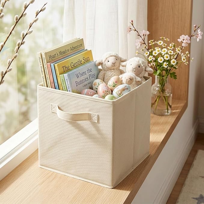 ShellKingdom Storage Bins, Foldable Fabric Storage Cubes And Cloth Storage Organizer Drawer For Closet And Toys Storage, 13 X 13 X 13 INCH, 6 Pack (Beige)