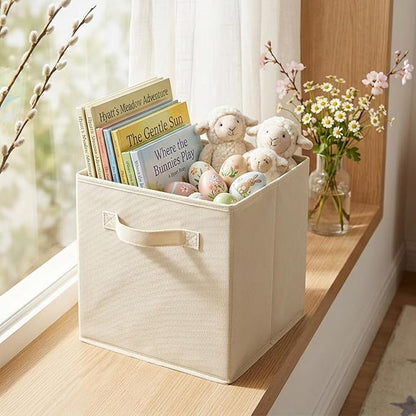 ShellKingdom Storage Bins, Foldable Fabric Storage Cubes And Cloth Storage Organizer Drawer For Closet And Toys Storage, 13 X 13 X 13 INCH, 6 Pack (Beige)