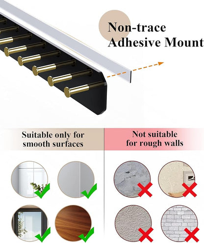 NiHome Wall Mounted Acrylic Jewelry Organizer 2-Pack, Durable Sleek Rack Strong Carbon Steel Hooks for Dressing Table, Bathroom, Kitchen, Hassle-Free Installation Multiple Mounting Options (Black)