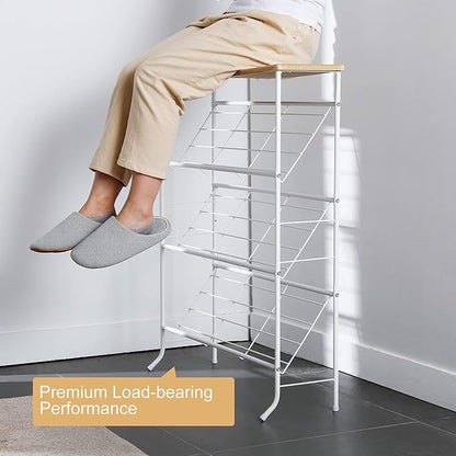 JZM Shoe Rack Storage, Narrow 4 Tier Metal Shoe Storage Shelf, Free Standing Shoe Racks, Space Saving Shoe Rack Organizer for Entryway, Hallway, Bedroom, Living Room(12-16 Pair)