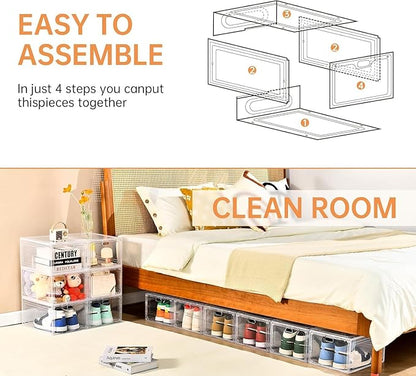 INSTY 12 Pack Large Shoe Storage Box, Clear Shoe Storage Organizer with Magnetic Door, Stackable,Shoe Containers For Display Sneakers, Easy Assembly, Fit up to US Size 12, Clear