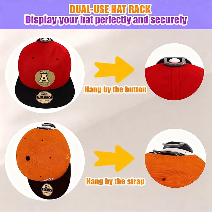 FAYYGYH 24 Pack Adhesive Hat Hooks for Wall, Strong Hat Rack for Baseball Caps, Minimalist Hat Rack Display for Home Decor, No Drilling, Hat Hold Hanger for Wall, Door, Closet (Black)