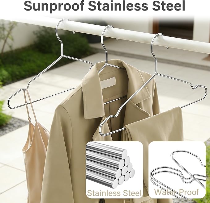 Vakoo Coat Hanger, 40 Pack Metal Wire Hangers for Clothes, Stainless Steel, Heavy Duty, Ultra Thin, Space Saving, 16.5 Inch
