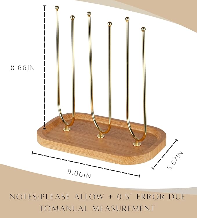 NEWLOOP Scrunchie Holder for Women - Triple Storage 3 Rotating Rods 6-Arm Hair Accessory Organizer with Jewelry Tray Wood & Metal Collection Holder Gift for Loved Ones Natural