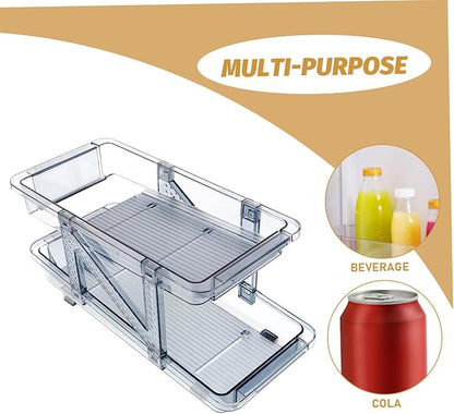 Double Tier Beverage Organizer Rack Rolling Soda Can Holder for Refrigerator Convenient Beer and Drink Dispenser Space-saving Storage for Kitchen and Pantry