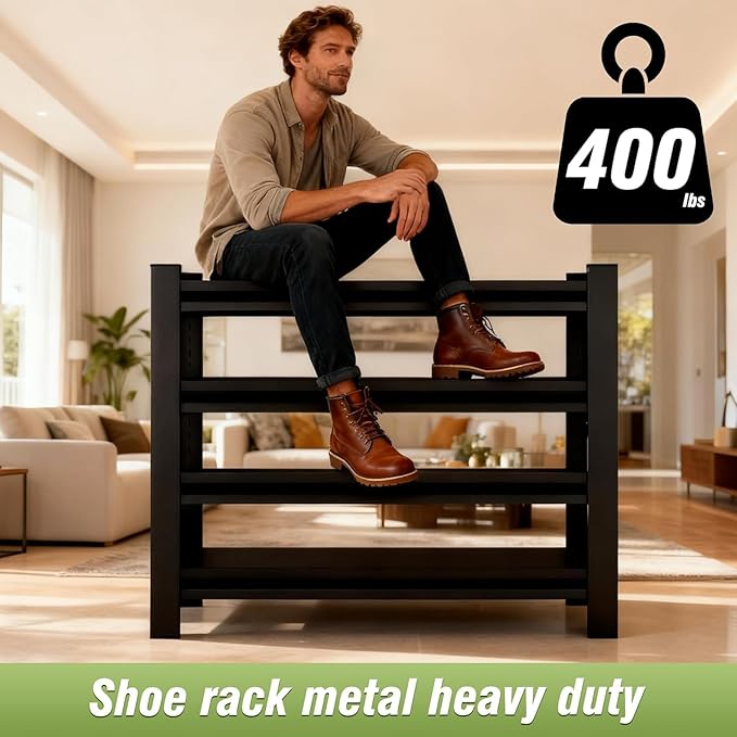 Shoe Rock for Closet,Shoe Rack for Entryway,Freestanding Garage Shoe Shelf, Metal Adjustable Shelves,Easy to Assemble,Suitable for Wardrobes,Entryways,Bedrooms,and Garages (31.5" W x 11.8" D x 54" H)
