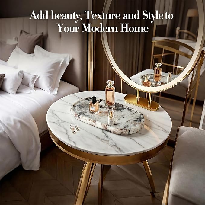 Natural Marble Tray Bathroom Tray, Luxury Decorative Trays for Bathroom, Vanity, Dresser, Kitchen & Home Decor, Valentine's Day House Warming Gifts New Home (Gold)