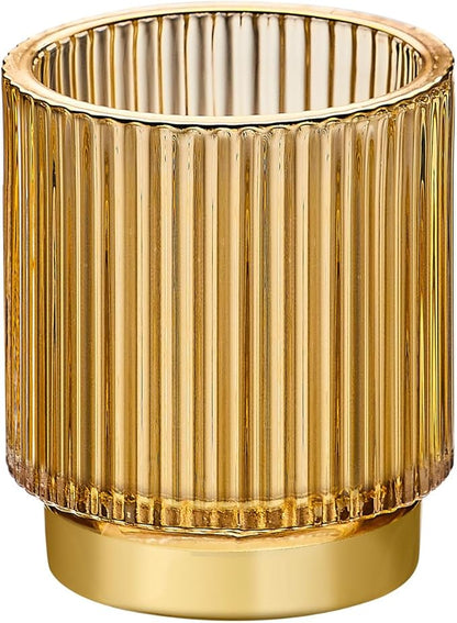 Makeup Brush Organizer, Toothbrush Holder, Desk Pen Pencil Holder, Multifunctional Vintage Glass Brush Cup (S/Gold/A3-12-US)