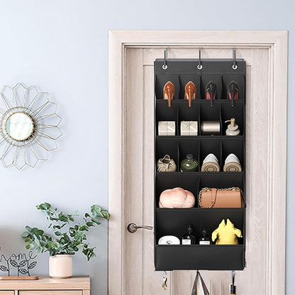 Over The Door Shoe Organizer,24 Pocket Hanging Shoe Rack for Closet, Breathable Mesh Storage Holder, Space Saving Shoe Bag for Men Women, Multi Purpose Door Hanger (Black)