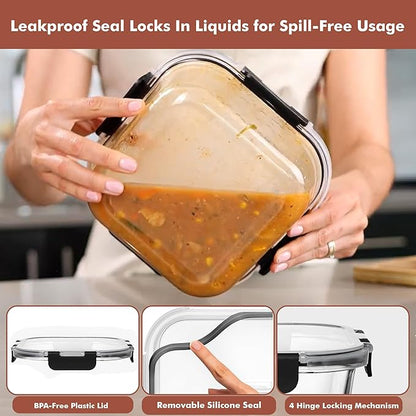 Razab 2 PC 1200ML / 41 Oz Glass Food Storage Containers with Lids - Airtight & Leakproof - Microwave/Oven/Freezer Safe - BPA Free - Ideal for Meal Prep, Storing Leftover & Lunch