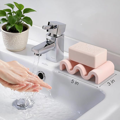 Diatomite Soap Dish Quick Drying Bar Soap Holder Draining Soap Saver Rack Wave Pattern Sponge Tray for Bathroom Sink, Shower, Kitchen, Pink