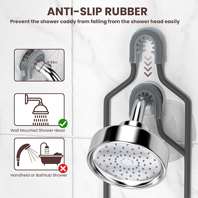 REINHARDT Shower Caddy Hanging, Rustproof Bathroom Caddy Anti-Swing Shower Organizer No Drilling Bath Racks with Soap Holder Multi Hooks Bathroom Storage for Shampoo Sponge, Grey
