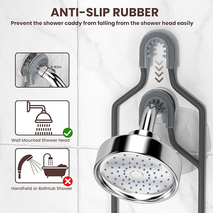 REINHARDT Shower Caddy Hanging, Rustproof Bathroom Caddy Anti-Swing Shower Organizer No Drilling Bath Racks with Soap Holder Multi Hooks Bathroom Storage for Shampoo Sponge, Grey