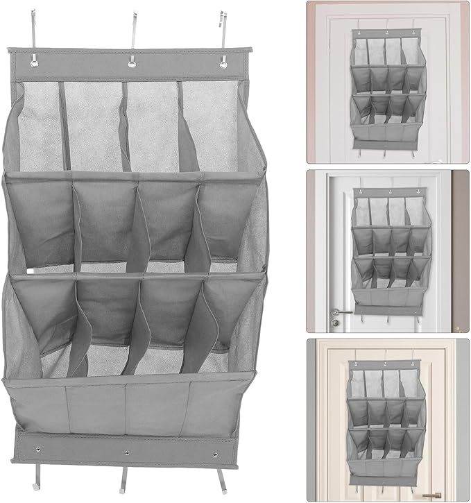 GLEAVI Foldable Over-the-door Shoe Organizer 12-grid Hanging Shoe Rack Breathable Mesh Storage for Apartment Closet Narrow Door Holder