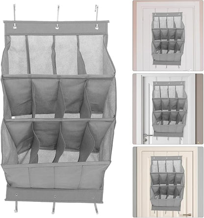 GLEAVI Foldable Over-the-door Shoe Organizer 12-grid Hanging Shoe Rack Breathable Mesh Storage for Apartment Closet Narrow Door Holder