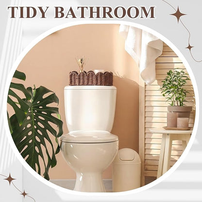 Boao 3 Pcs Boho Storage Wicker Baskets Handmade Woven Decorative Paper Rope Baskets for Organizing with Handle Countertop Toilet Paper Storage Container for Toilet Tank Top(Light Brown,Fan-shaped)