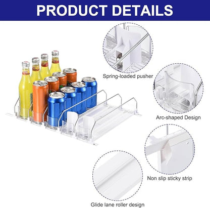 uxcell 5pcs Soda Can Organizer for Refrigerator, Self-Pushing Drink Organizer for Fridge, Width Adjustable Drink Dispenser Beverage Pusher For Pantry Vending Machine, White