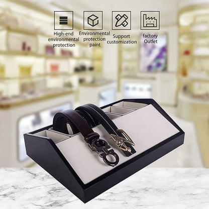High-end Belt Storage Box,Tie Display Case, Lacquer Belt Display Rack Multi-Grid Wooden Grain Belt Box, Perfect etc