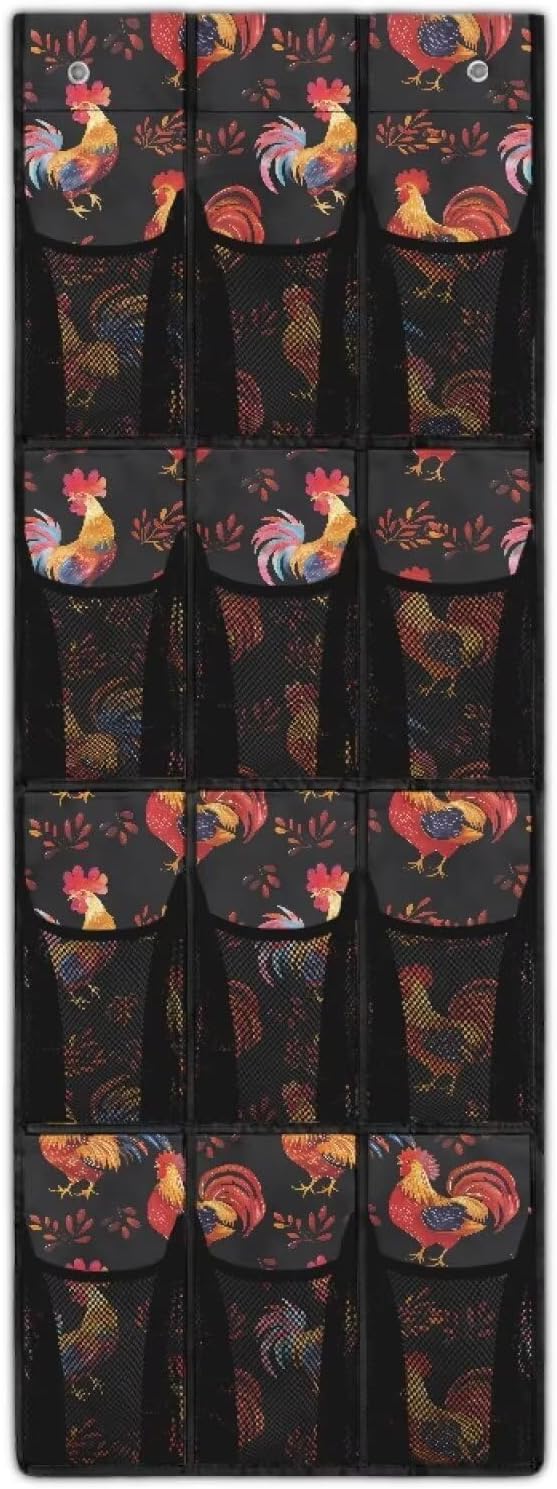 Rooster Over the Door Shoe Organizer,Shoe Organizer Door Hanger,Space Saver Shoes Hanger Storage Organizer Bag