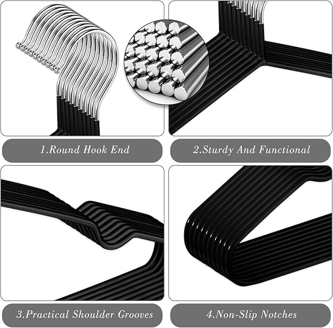 Wesiti 100 Pcs Metal Wire Non Slip Hangers for Clothes Space Saving Hanger Strong 15.7 in Triangle Clothes Coat Suit Bridal Boutique Dress for Closet Dorm Rack(Black)